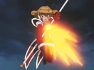 Corrector Yui using the Flame Bomber attack (Fire Element Suit)