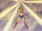 Sailor Moon using the Moon Healing Escalation attack (Silver Crystal)