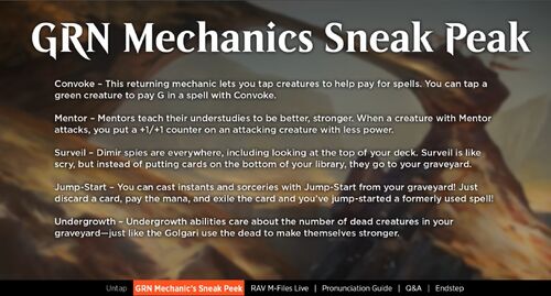 Screenshot from Weekly MTG: First Look at GRN Mechanics, Aug 31, 2018'"`UNIQ--ref-00000005-QINU`"'