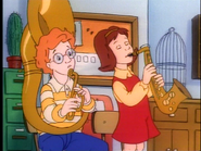 Phoebe playing the saxophone