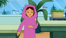 Jyoti wearing her smart fabric, which she uses to camouflage in a game of Walkerville Elementary School Extreme Hide and Seek.