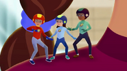 The shrunken trio safe with Annie.