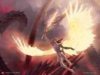 Elspeth splendeva come un sesto sole, instillando la speranza nei Mirran e il terrore in Nuova Phyrexia.