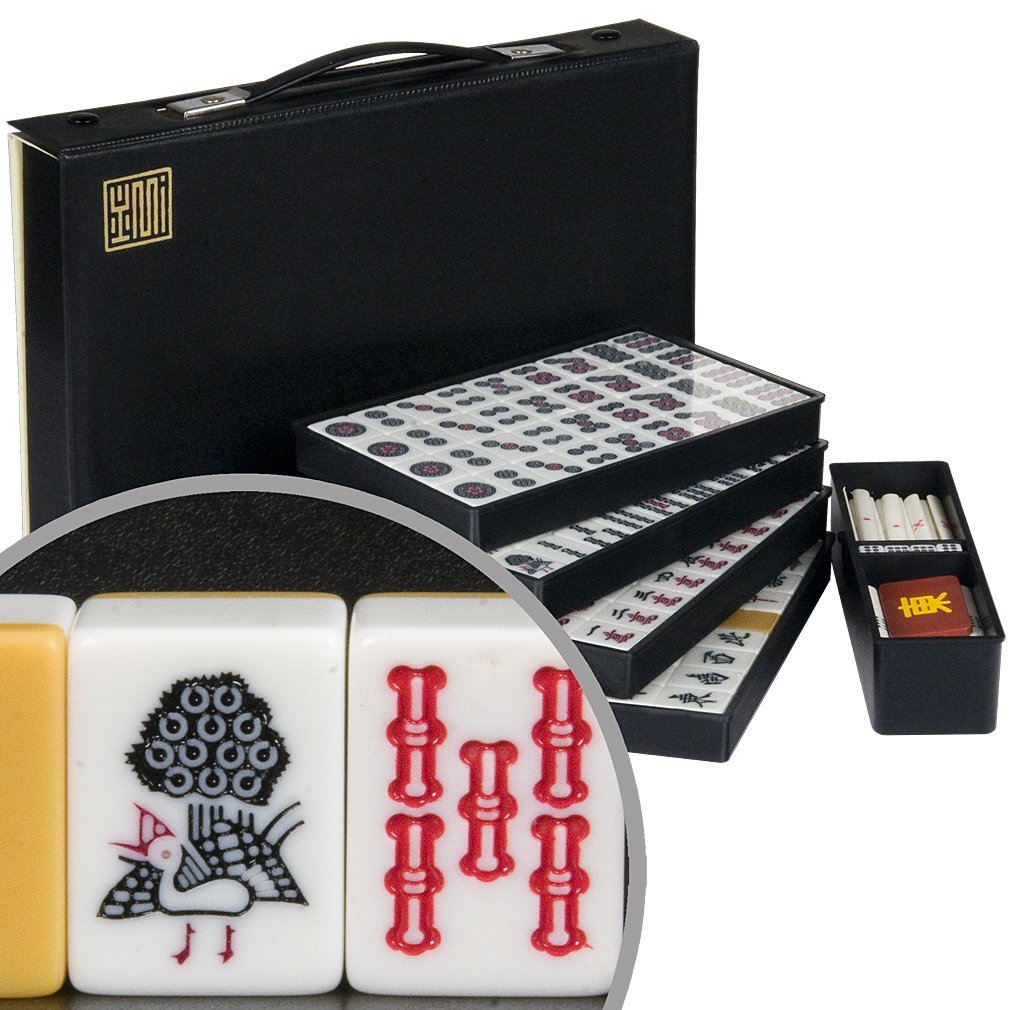 Japanese Riichi Mahjong Set - White and Yellow Large Size Tiles and Vinyl Case - Yellow Mountain Imports