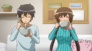 Nozomu and Shiori eating noodles together