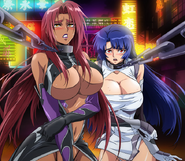 Promo Portrait from Senryuukaku vs. Mudou showing Murasaki and Ingrid as Kiryuu's prisoners.