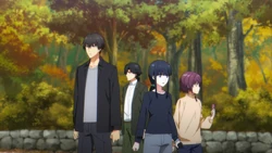 Minoru being a guide for Tatsuya, Miyuki and Minami