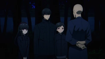 Ayako, Fumiya, Tatsuya and Yakumo discussing the Parasite Dolls in the Anime