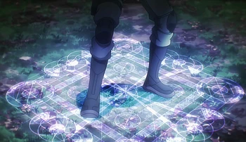Tatsuya uses an unknown magic to fight his adversary during his first Monolith Code match.