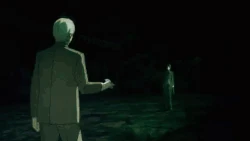Zhou Gongjin using a white cloth to protect himself in the Anime