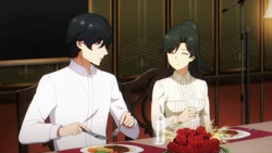 Minoru flustered at dinner with Kyouko, Tatsuya, Miyuki and Minami