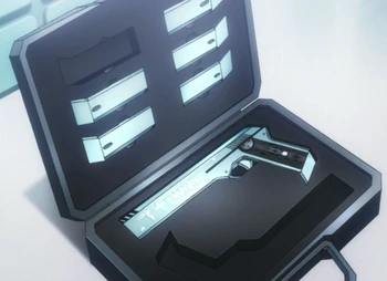 Tatsuya's custom-made CAD carrying case containing Silver Horn, Silver Horn Trident with extra Memory Cartridges