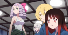 Aya with Tsuyuno Yatsumura, Kosame Amagai and Mikari Izumigamine during Kaname's intrusion