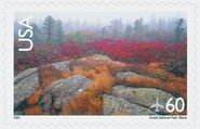 2001 A 60¢ airmail stamp again featured Acadia National Park as part of the Scenic American Landscapes series. Its first day of issue was 30 May 2001, in Bar Harbor.[4]