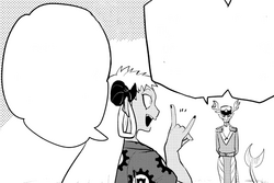 Razberry carefreely talks to Leiji.