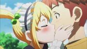 Himegami giving Takeru a kiss as a reward for saving her