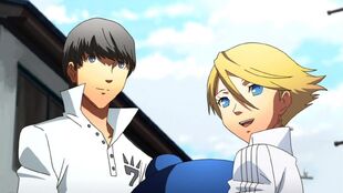 Yu socializing with Teddie in his human form