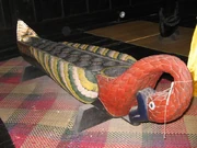 A swan-shaped Malaysian Congkak board in the National Museum of Malaysia.