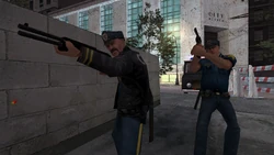 Two CCPD officers armed with Shotguns.