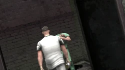 An Asylum Staff member entering a cell with a syringe in hands.