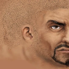 Cash's head texture during the early development of Manhunt.