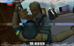 The player executing a cop with a Glass Shard.