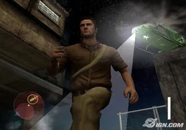 Leo running away from the helicopter.