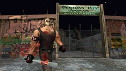 A Skinz member guarding the entrance of the junkyard.