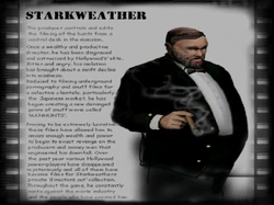 Unlockable concept art of Lionel Starkweather, with Rockstar North's description of his character background.