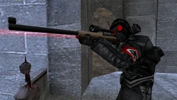 Cerberus mercenary armed with Sniper Rifle protecting the entrance of Starkweather's Estate.