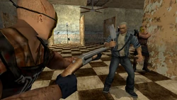 Cash cornered by two Smileys armed with a Sawn Off Shotgun and a Light Handgun.