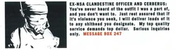 The "NSA Clandestine Officer" advert on the Valiant Video Catalogue.
