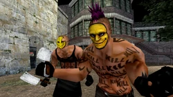 Two Smileys armed with Meat Cleavers.