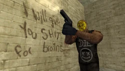 A Smiley shooting at Cash with a Light Handgun.