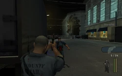 The player knocks the truck to lure one cop and shoots him to death when the cop is near.