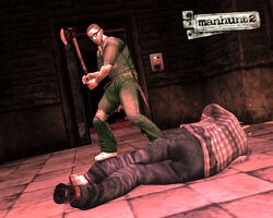 Daniel killing a Perv with a Fire Axe.
