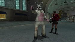 James Earl Cash as the White Rabbit, after enabling the "Rabbit skin" cheat code.