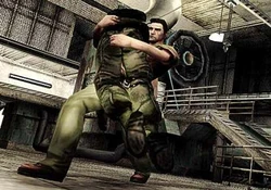 Leo carrying the corpse of a Project Militia member.