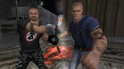 Skinz members patrolling near the containers.