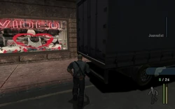 The player goes to a truck near the Video store and covers.