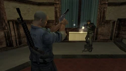 The Cerberus Leader confronts Cash at Starkweather's Estate.