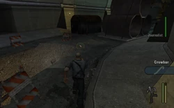 The player picking up the Crowbar and the Brick.