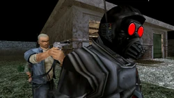 Cash about to kill a Cerberus.