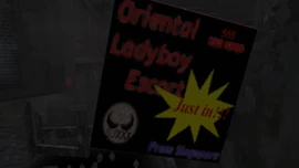 Candy Suxxx's logo featured on the Oriental Ladyboy Escort magazine advertisement in Manhunt.