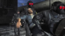 Cerberus Leader and his mercenaries about to transport Cash to Starkweather's Estate.