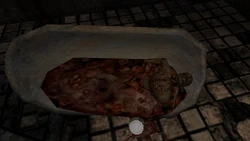 A bathtub with a corpse.
