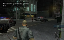 The player commands the Journalist to follow Cash to her apartment.