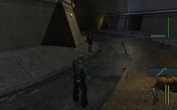 The player commanding the Journalist to hide in a dark shadow.