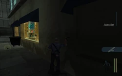 The player knocks a wall to lure a cop who was guarding the Journalist's apartment.