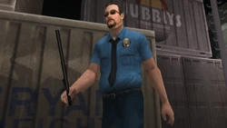 A Security Guards armed with a Nightstick.